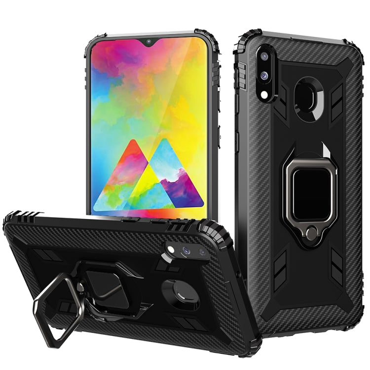For Samsung Galaxy A20 / A30 / M10S Carbon Fiber Protective Case with 360 Degree Rotating Ring Holder