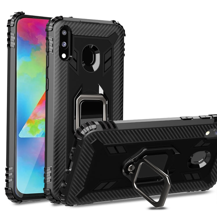 For Samsung Galaxy A20 / A30 / M10S Carbon Fiber Protective Case with 360 Degree Rotating Ring Holder