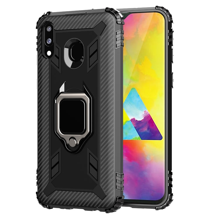 For Samsung Galaxy A20 / A30 / M10S Carbon Fiber Protective Case with 360 Degree Rotating Ring Holder