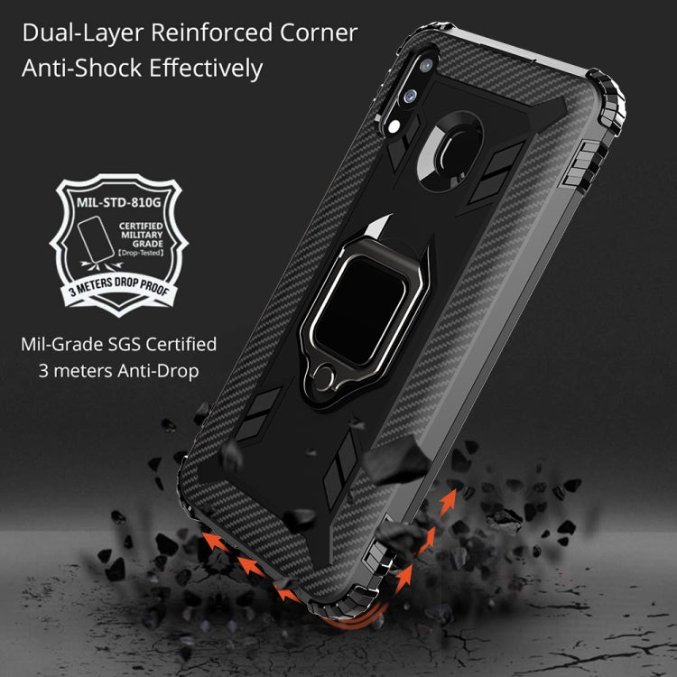 For Samsung Galaxy A20 / A30 / M10S Carbon Fiber Protective Case with 360 Degree Rotating Ring Holder