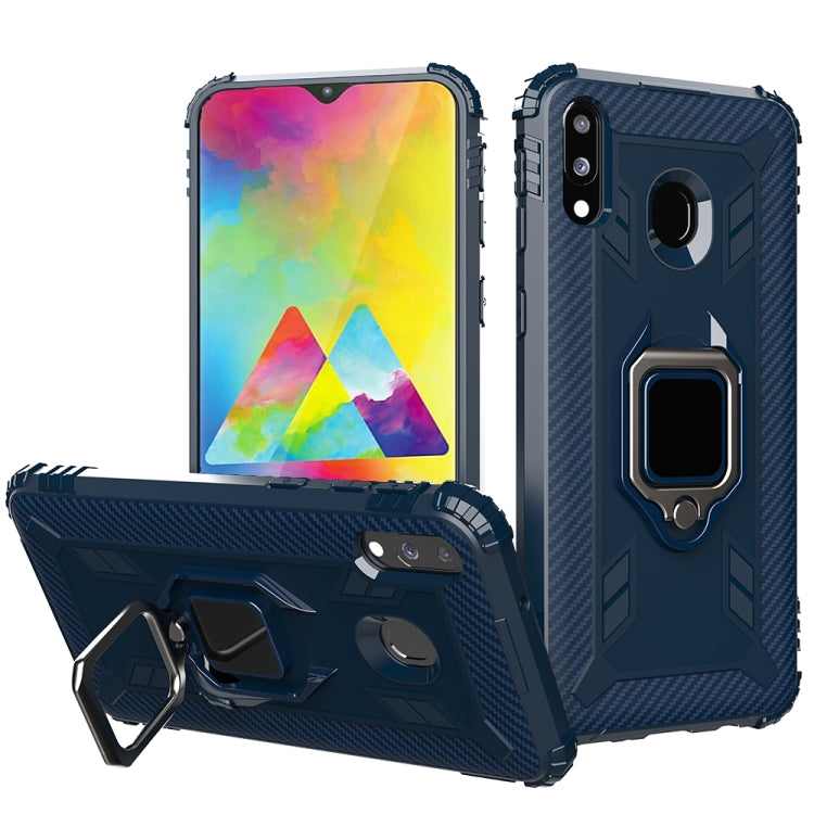 For Samsung Galaxy A20 / A30 / M10S Carbon Fiber Protective Case with 360 Degree Rotating Ring Holder