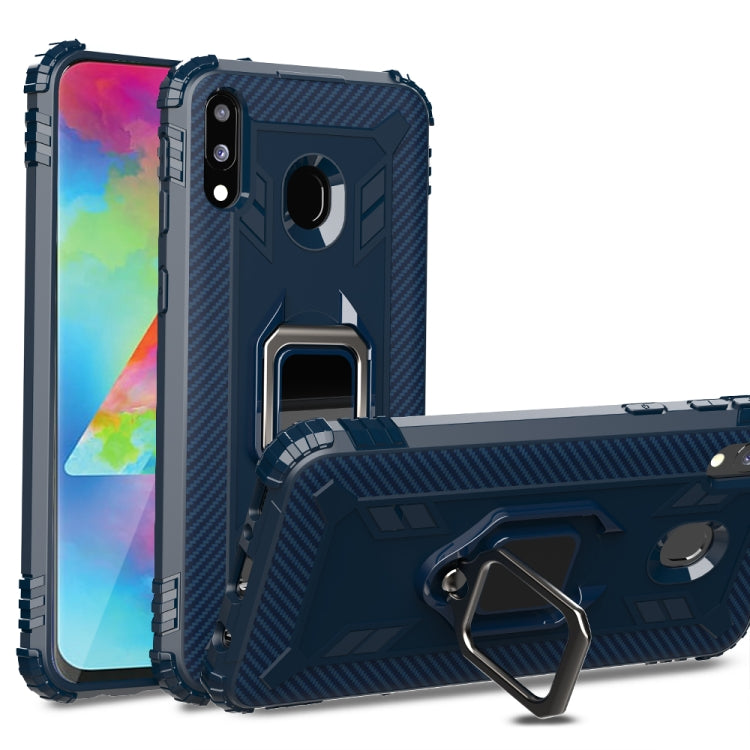 For Samsung Galaxy A20 / A30 / M10S Carbon Fiber Protective Case with 360 Degree Rotating Ring Holder