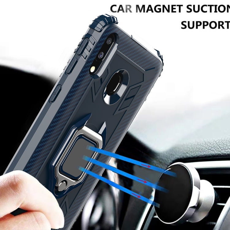 For Samsung Galaxy A20 / A30 / M10S Carbon Fiber Protective Case with 360 Degree Rotating Ring Holder
