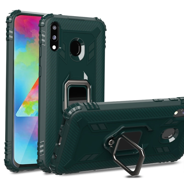 For Samsung Galaxy A20 / A30 / M10S Carbon Fiber Protective Case with 360 Degree Rotating Ring Holder