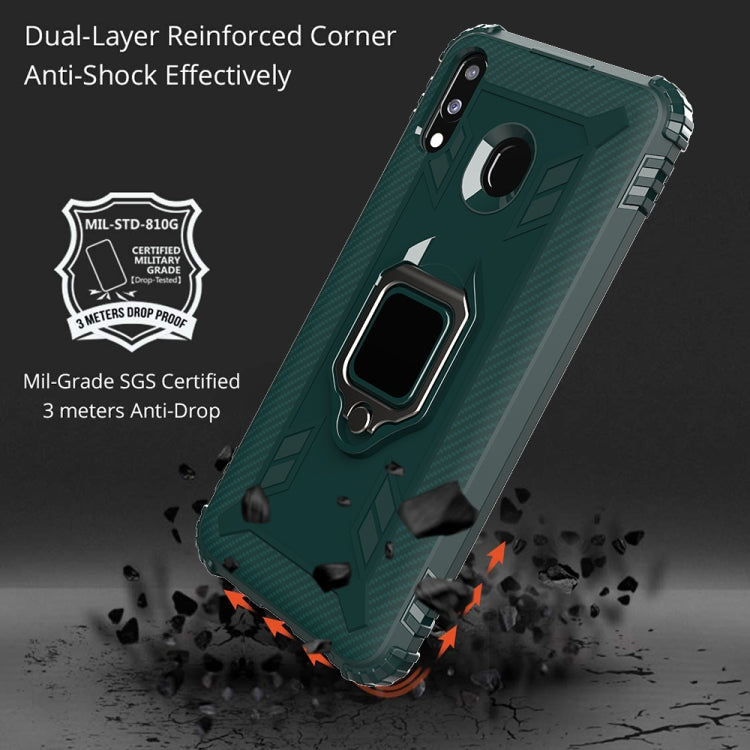 For Samsung Galaxy A20 / A30 / M10S Carbon Fiber Protective Case with 360 Degree Rotating Ring Holder