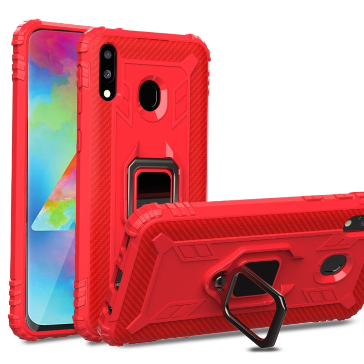 For Samsung Galaxy A20 / A30 / M10S Carbon Fiber Protective Case with 360 Degree Rotating Ring Holder