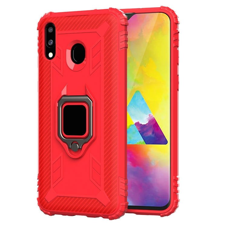 For Samsung Galaxy A20 / A30 / M10S Carbon Fiber Protective Case with 360 Degree Rotating Ring Holder