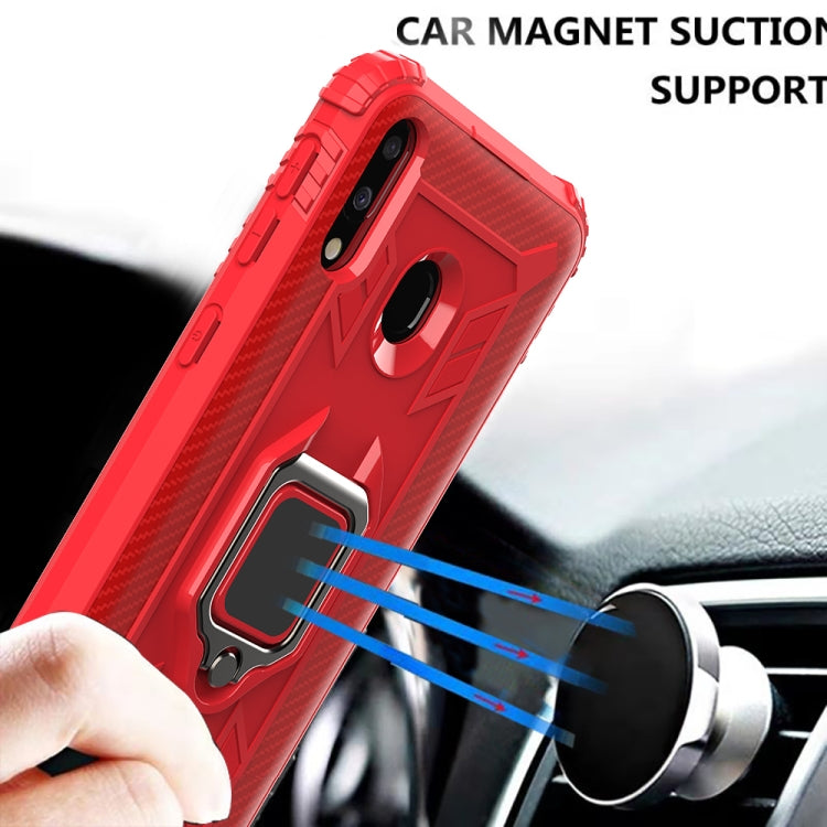 For Samsung Galaxy A20 / A30 / M10S Carbon Fiber Protective Case with 360 Degree Rotating Ring Holder