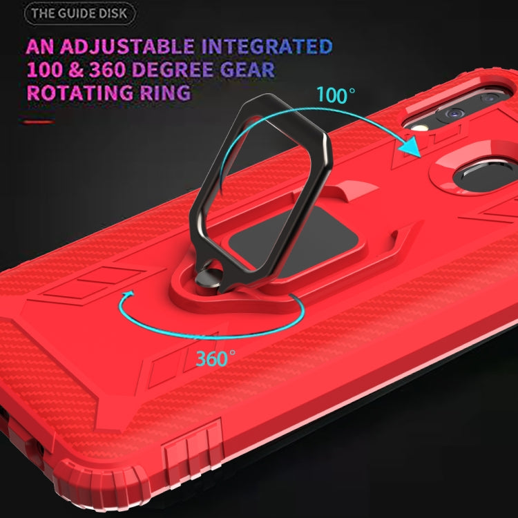 For Samsung Galaxy A20 / A30 / M10S Carbon Fiber Protective Case with 360 Degree Rotating Ring Holder
