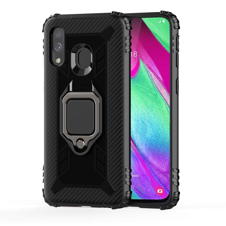 For Samsung Galaxy A20e Carbon Fiber Protective Case with 360 Degree Rotating Ring Holder