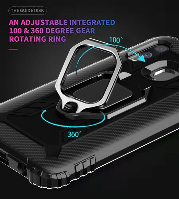 For Samsung Galaxy A20e Carbon Fiber Protective Case with 360 Degree Rotating Ring Holder