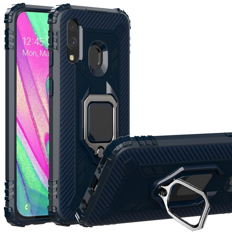 For Samsung Galaxy A20e Carbon Fiber Protective Case with 360 Degree Rotating Ring Holder