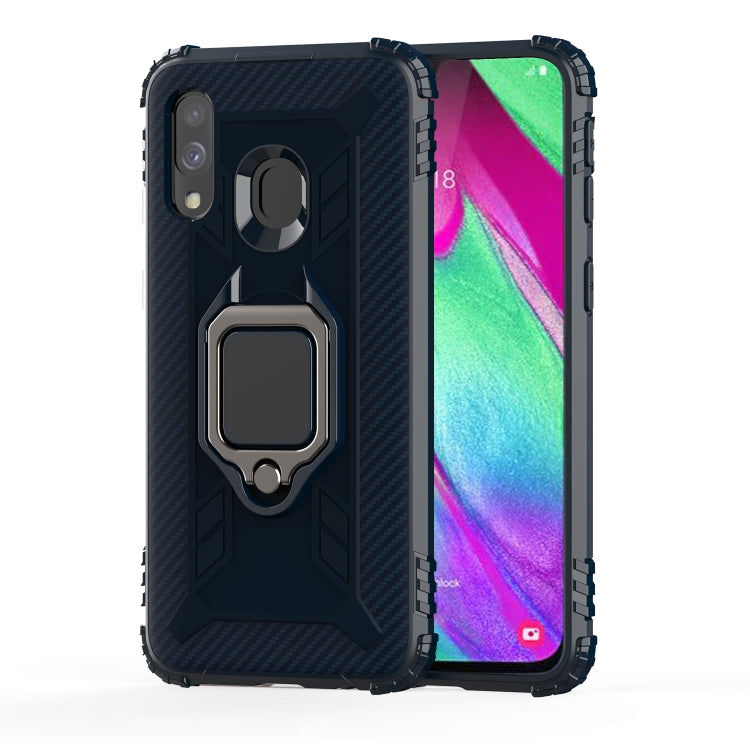 For Samsung Galaxy A20e Carbon Fiber Protective Case with 360 Degree Rotating Ring Holder