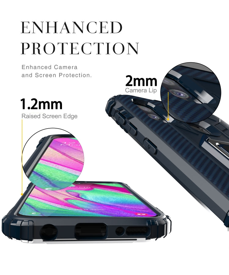 For Samsung Galaxy A20e Carbon Fiber Protective Case with 360 Degree Rotating Ring Holder