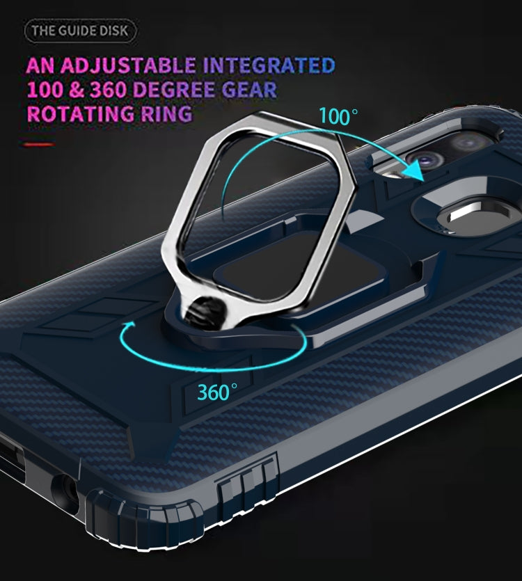 For Samsung Galaxy A20e Carbon Fiber Protective Case with 360 Degree Rotating Ring Holder