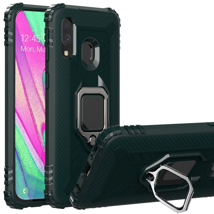 For Samsung Galaxy A20e Carbon Fiber Protective Case with 360 Degree Rotating Ring Holder