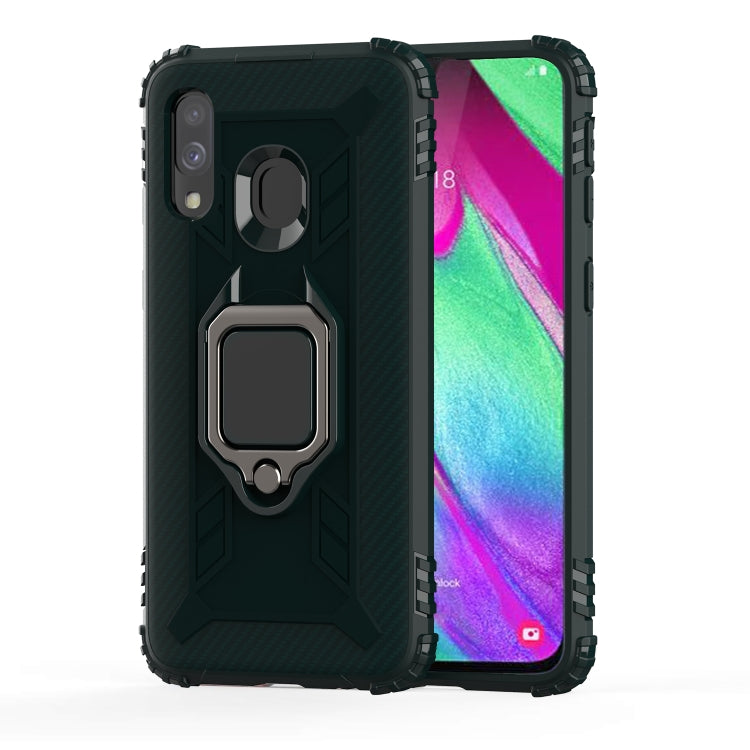 For Samsung Galaxy A20e Carbon Fiber Protective Case with 360 Degree Rotating Ring Holder