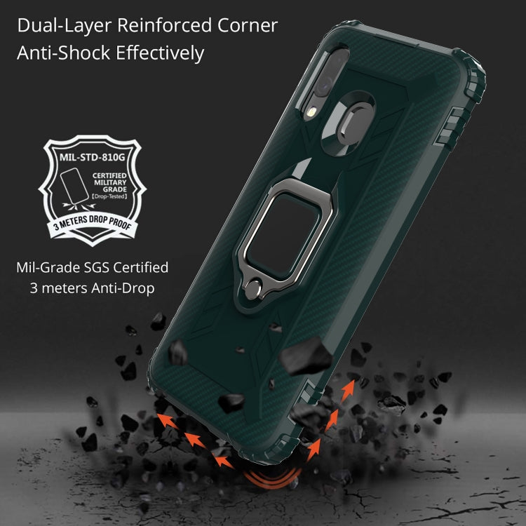 For Samsung Galaxy A20e Carbon Fiber Protective Case with 360 Degree Rotating Ring Holder