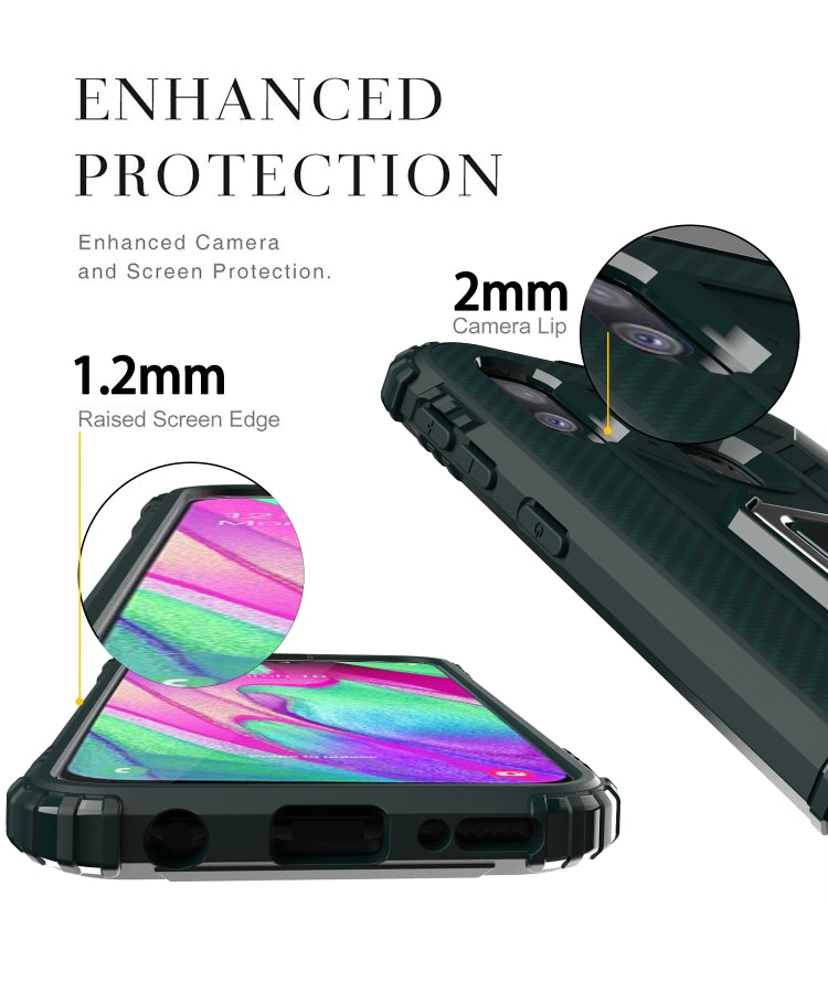 For Samsung Galaxy A20e Carbon Fiber Protective Case with 360 Degree Rotating Ring Holder