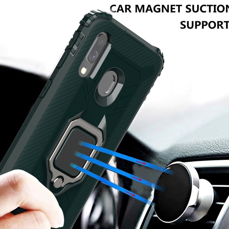 For Samsung Galaxy A20e Carbon Fiber Protective Case with 360 Degree Rotating Ring Holder