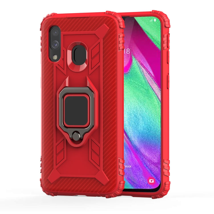 For Samsung Galaxy A20e Carbon Fiber Protective Case with 360 Degree Rotating Ring Holder