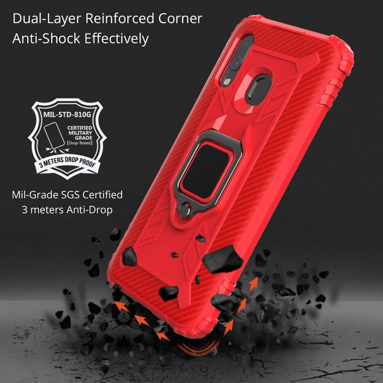 For Samsung Galaxy A20e Carbon Fiber Protective Case with 360 Degree Rotating Ring Holder