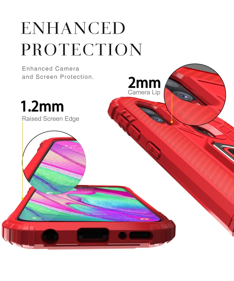 For Samsung Galaxy A20e Carbon Fiber Protective Case with 360 Degree Rotating Ring Holder