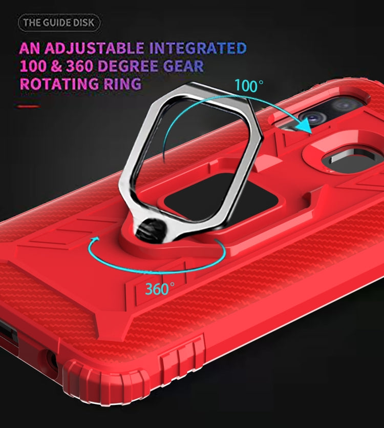 For Samsung Galaxy A20e Carbon Fiber Protective Case with 360 Degree Rotating Ring Holder