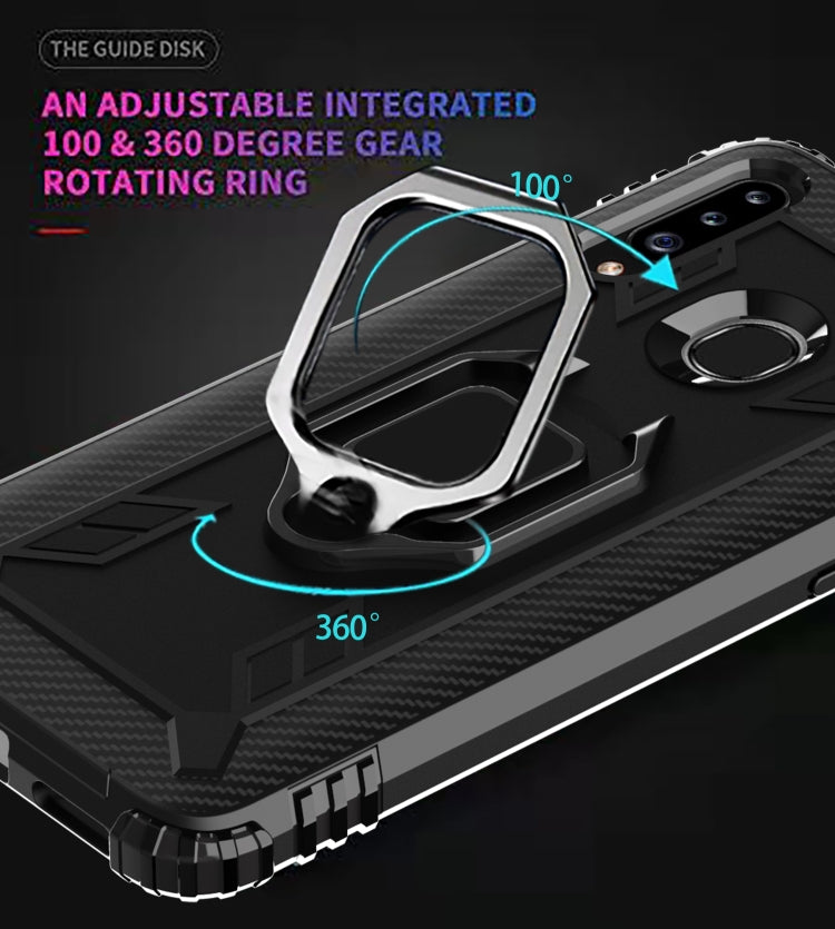 For Samsung Galaxy A70e Carbon Fiber Protective Case with 360 Degree Rotating Ring Holder