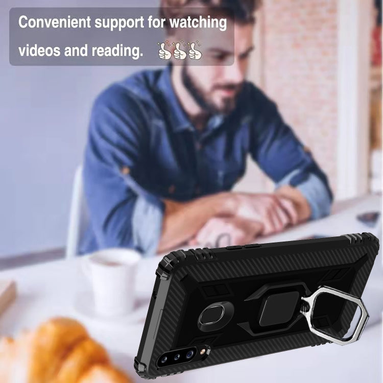 For Samsung Galaxy A70e Carbon Fiber Protective Case with 360 Degree Rotating Ring Holder