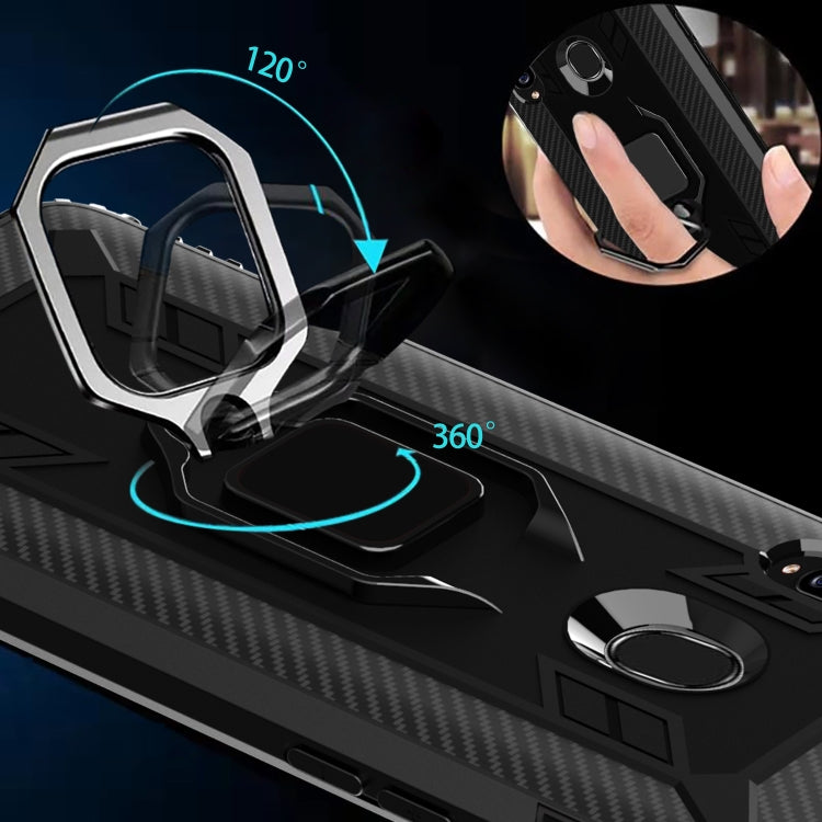 For Samsung Galaxy A70e Carbon Fiber Protective Case with 360 Degree Rotating Ring Holder