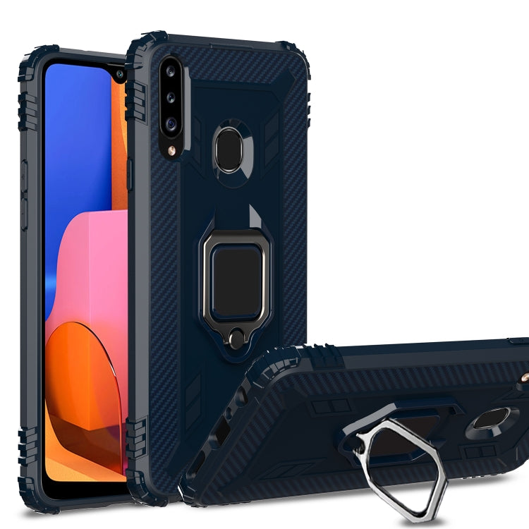 For Samsung Galaxy A70e Carbon Fiber Protective Case with 360 Degree Rotating Ring Holder