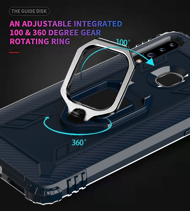 For Samsung Galaxy A70e Carbon Fiber Protective Case with 360 Degree Rotating Ring Holder