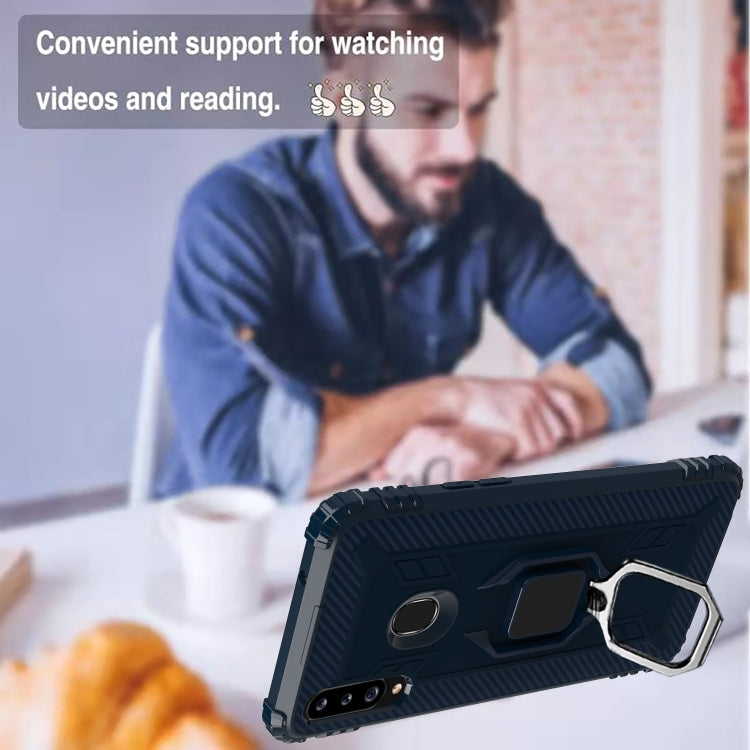 For Samsung Galaxy A70e Carbon Fiber Protective Case with 360 Degree Rotating Ring Holder