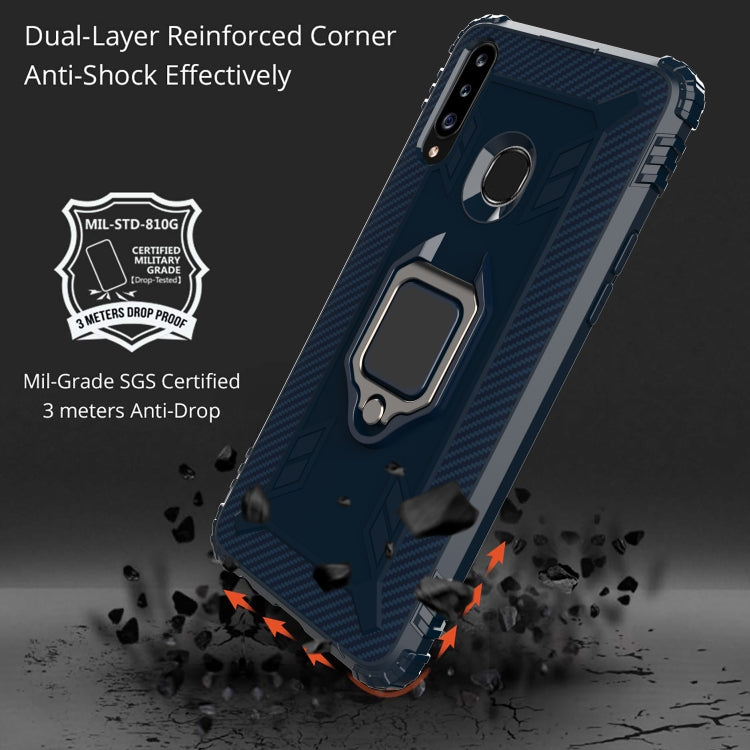 For Samsung Galaxy A70e Carbon Fiber Protective Case with 360 Degree Rotating Ring Holder