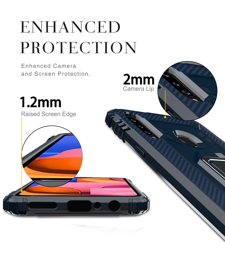 For Samsung Galaxy A70e Carbon Fiber Protective Case with 360 Degree Rotating Ring Holder