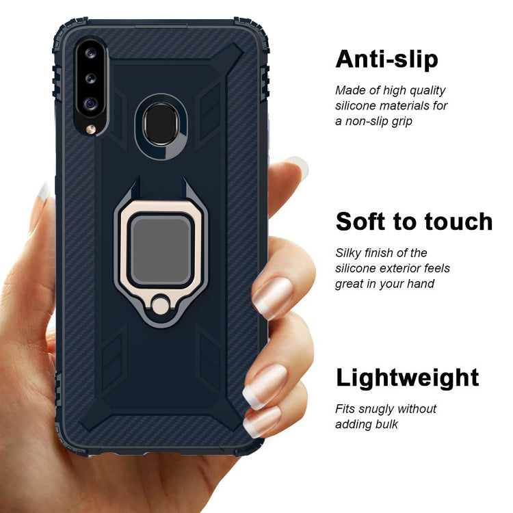 For Samsung Galaxy A70e Carbon Fiber Protective Case with 360 Degree Rotating Ring Holder