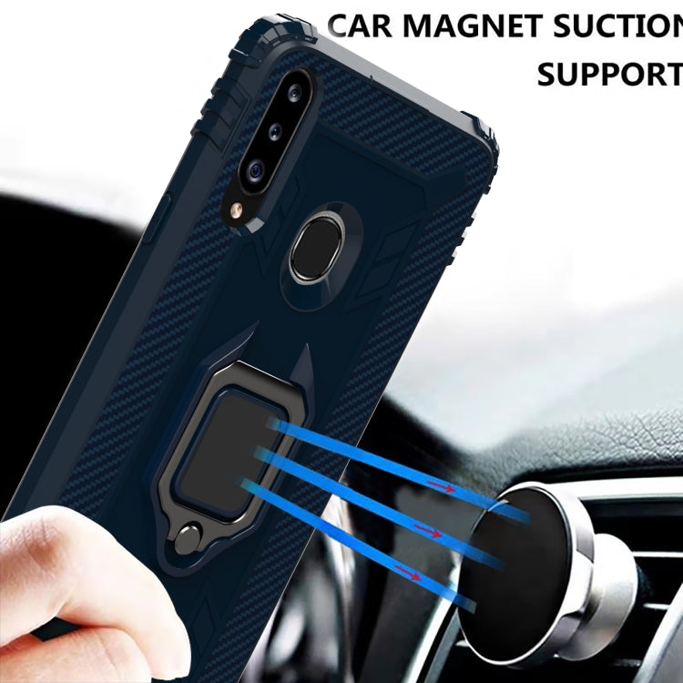 For Samsung Galaxy A70e Carbon Fiber Protective Case with 360 Degree Rotating Ring Holder