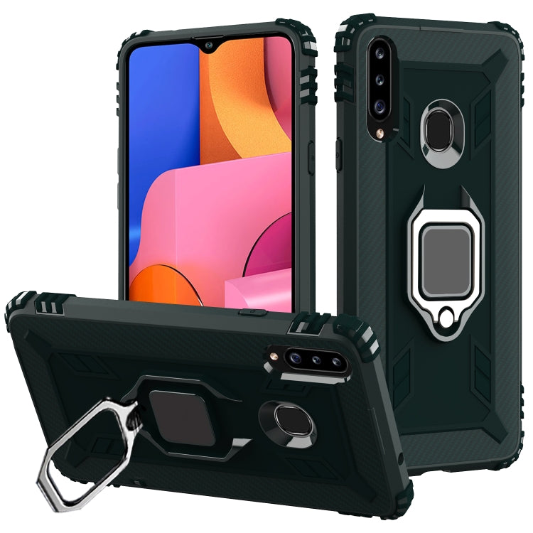 For Samsung Galaxy A70e Carbon Fiber Protective Case with 360 Degree Rotating Ring Holder