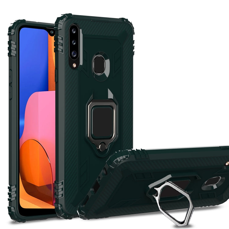 For Samsung Galaxy A70e Carbon Fiber Protective Case with 360 Degree Rotating Ring Holder