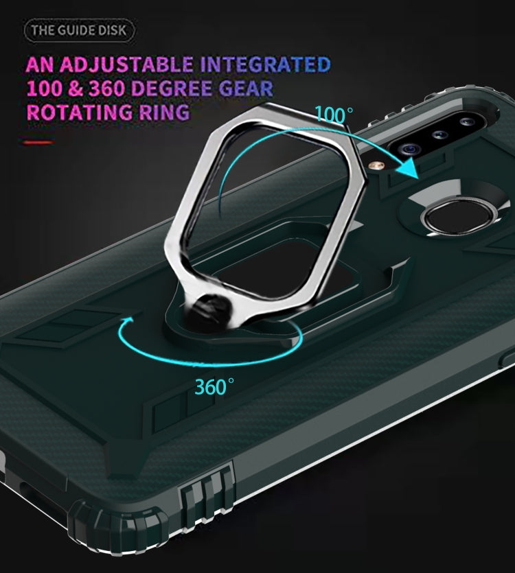 For Samsung Galaxy A70e Carbon Fiber Protective Case with 360 Degree Rotating Ring Holder