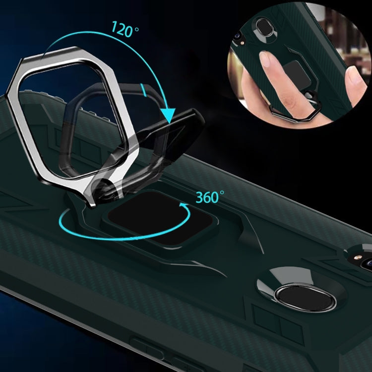 For Samsung Galaxy A70e Carbon Fiber Protective Case with 360 Degree Rotating Ring Holder