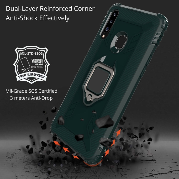 For Samsung Galaxy A70e Carbon Fiber Protective Case with 360 Degree Rotating Ring Holder