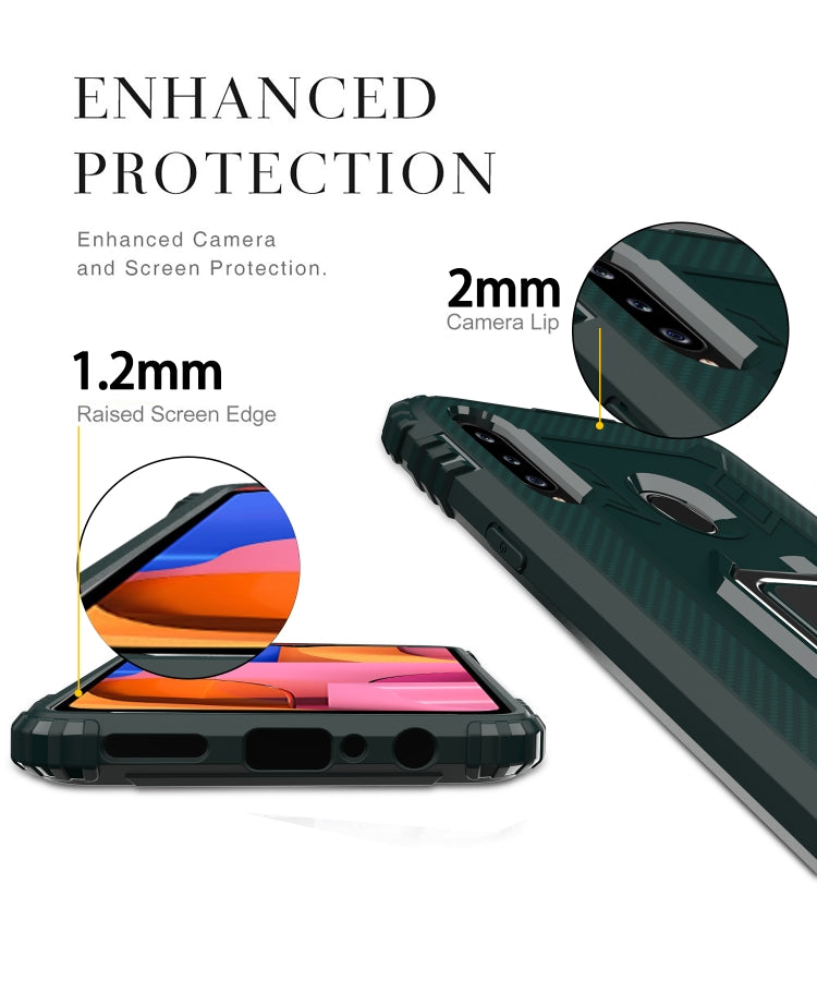 For Samsung Galaxy A70e Carbon Fiber Protective Case with 360 Degree Rotating Ring Holder