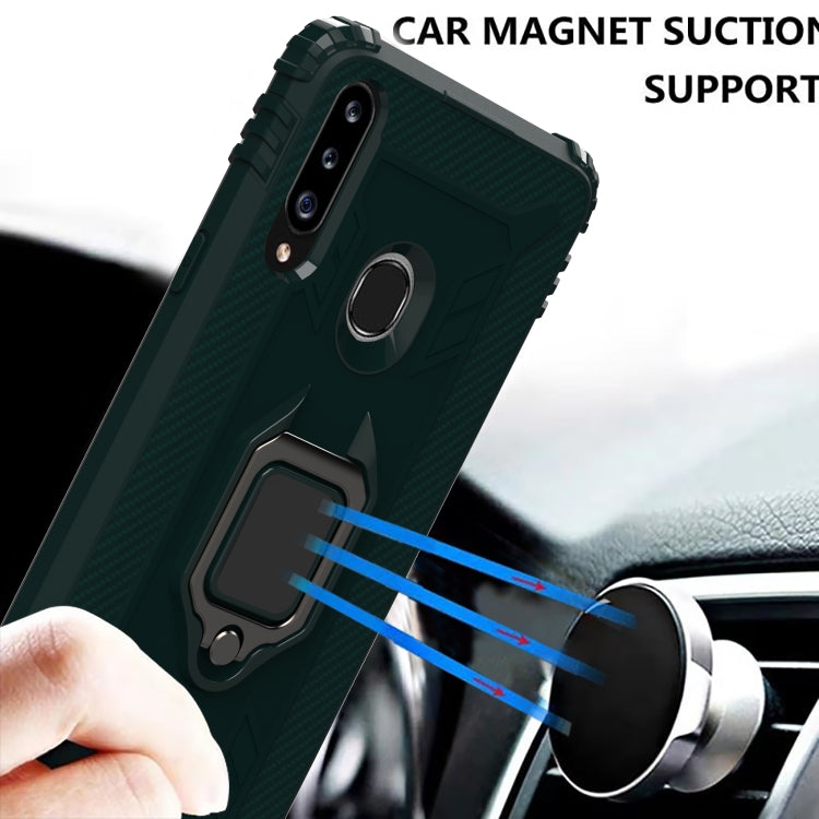 For Samsung Galaxy A70e Carbon Fiber Protective Case with 360 Degree Rotating Ring Holder