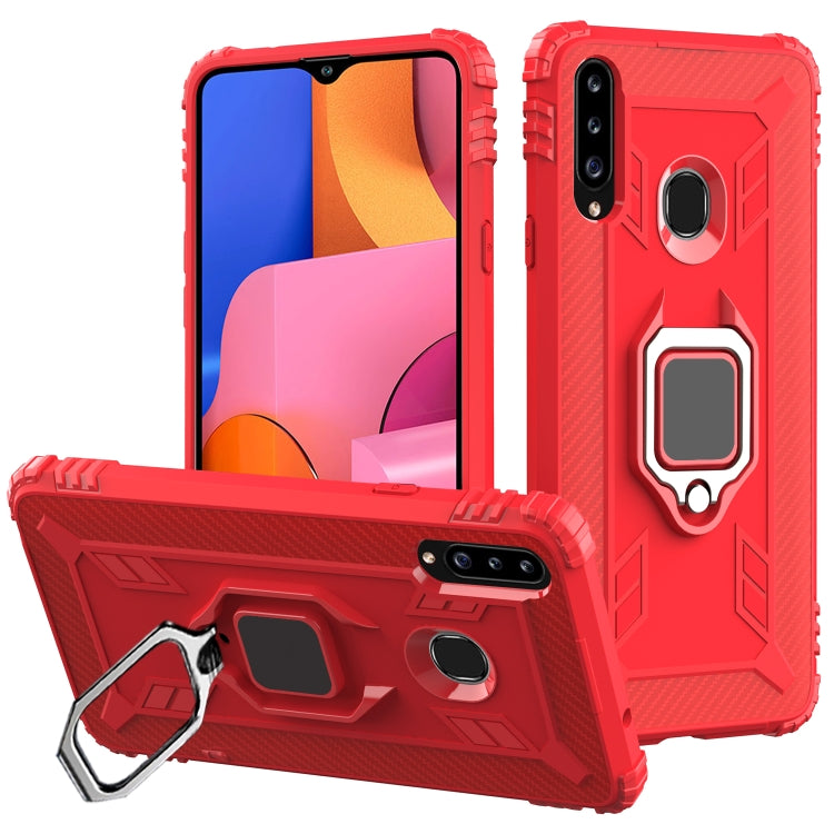 For Samsung Galaxy A70e Carbon Fiber Protective Case with 360 Degree Rotating Ring Holder