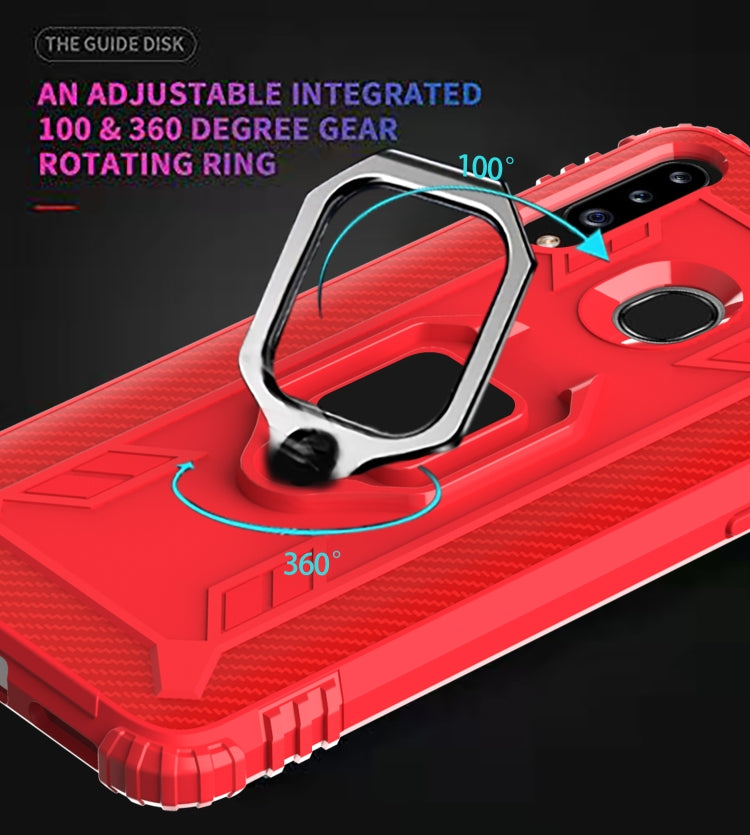 For Samsung Galaxy A70e Carbon Fiber Protective Case with 360 Degree Rotating Ring Holder