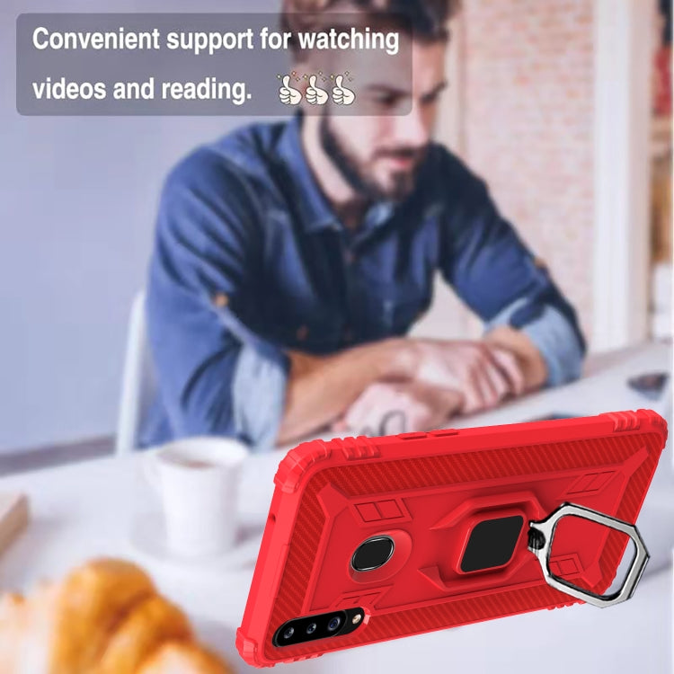 For Samsung Galaxy A70e Carbon Fiber Protective Case with 360 Degree Rotating Ring Holder