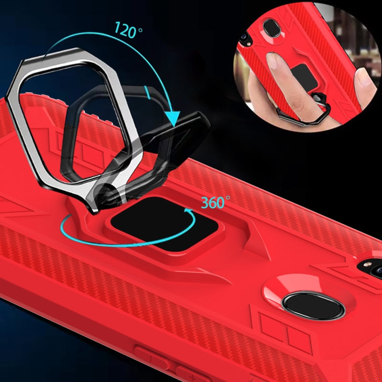 For Samsung Galaxy A70e Carbon Fiber Protective Case with 360 Degree Rotating Ring Holder