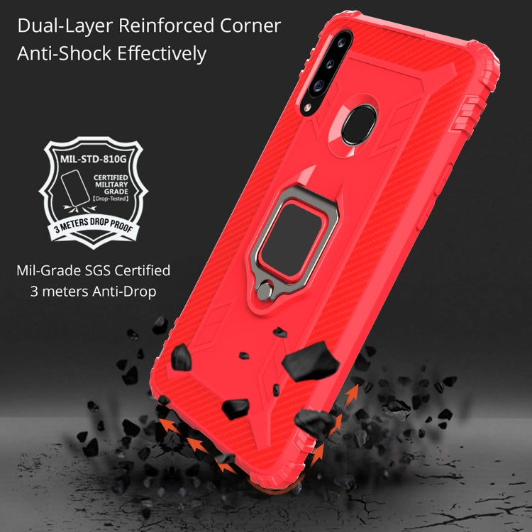 For Samsung Galaxy A70e Carbon Fiber Protective Case with 360 Degree Rotating Ring Holder